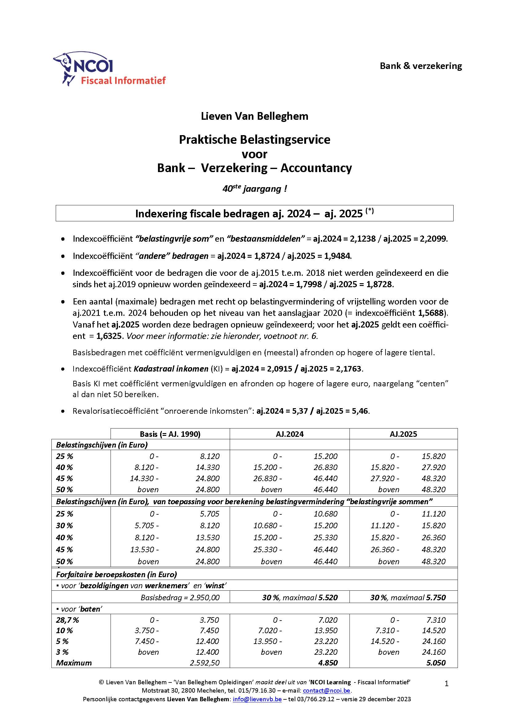 Geïndexeerde Fiscale Bedragen Aanslagjaren 2024 En 2025 | Vlaamse ...